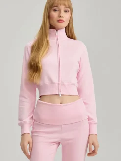 Jasnoróżowa rozpinana bluza ze stójką