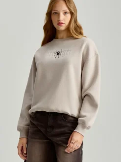 Jasnoszara bluza crewneck z nadrukiem Stronger