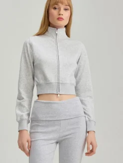 Jasnoszara rozpinana bluza ze stójką