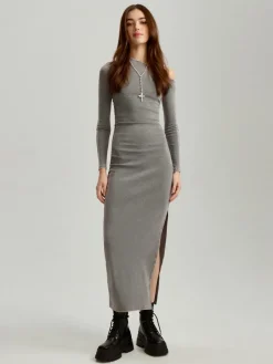 Jasnoszara sukienka bodycon maxi z wycięciami