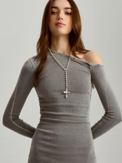 Jasnoszara sukienka bodycon maxi z wycięciami