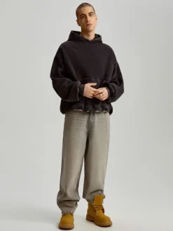 Jasnoszare jeansy baggy fit acid wash