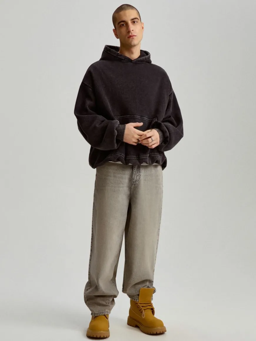 Jasnoszare jeansy baggy fit acid wash
