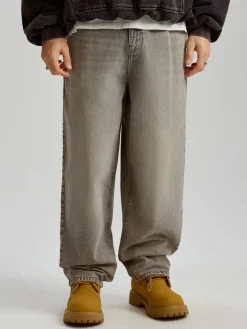 Jasnoszare jeansy baggy fit acid wash