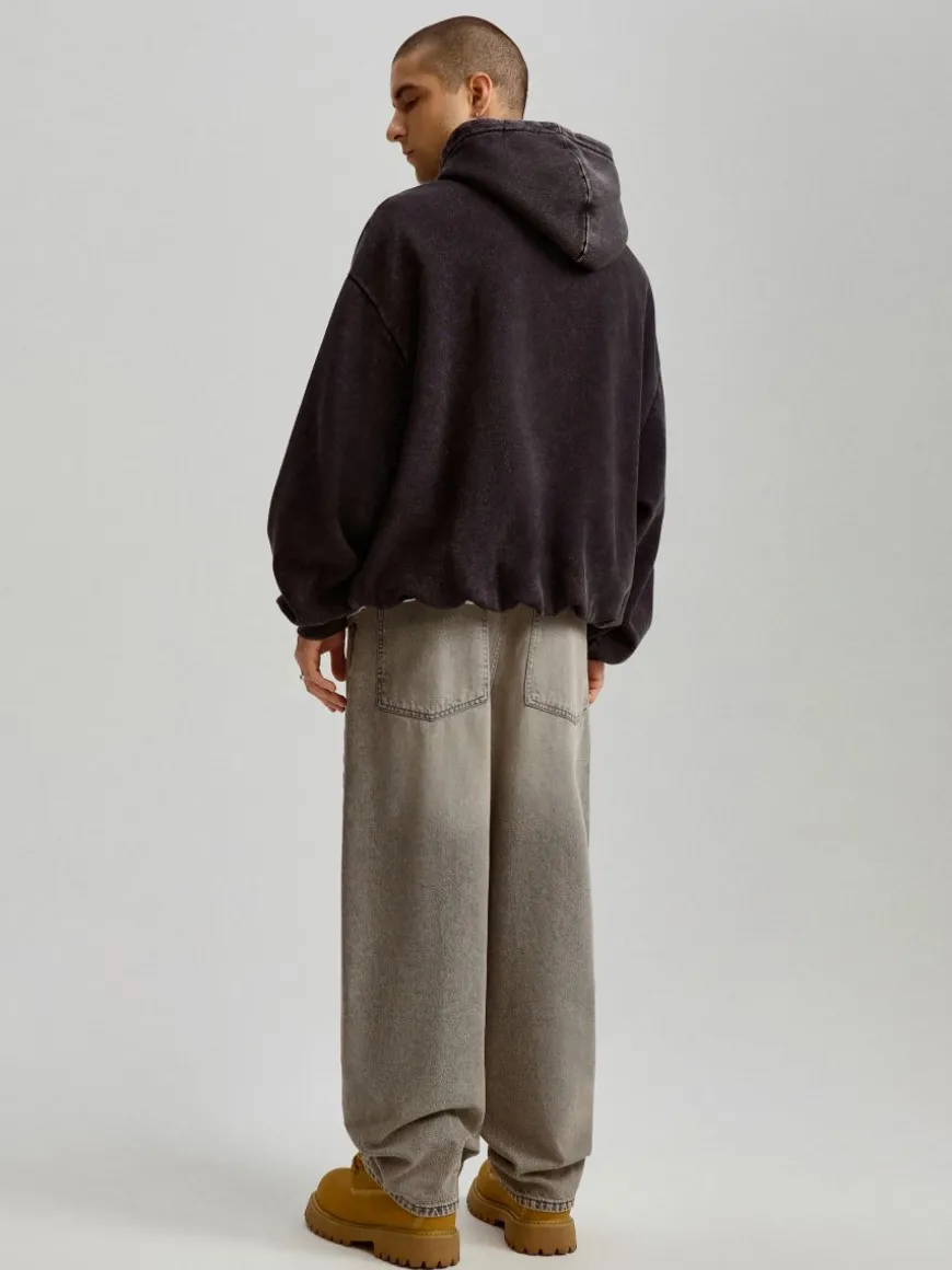 Jasnoszare jeansy baggy fit acid wash