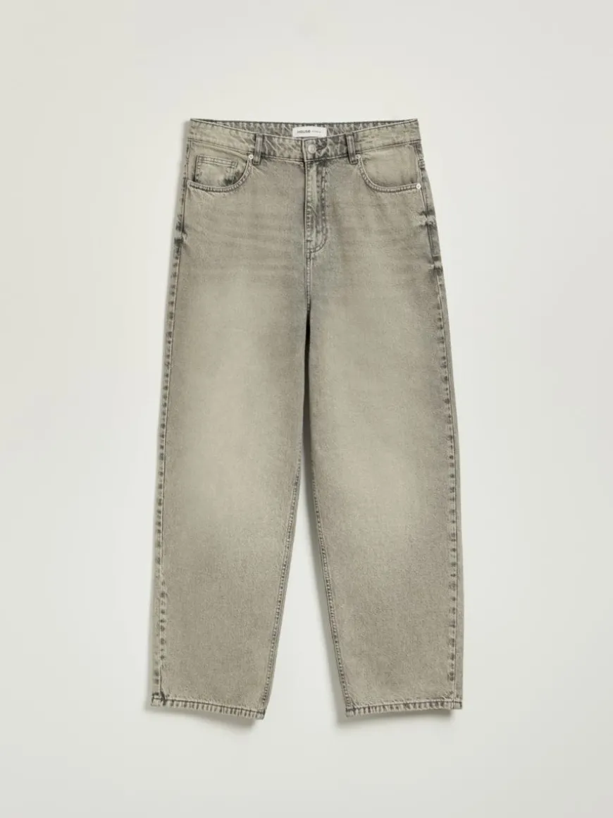 Jasnoszare jeansy baggy fit acid wash