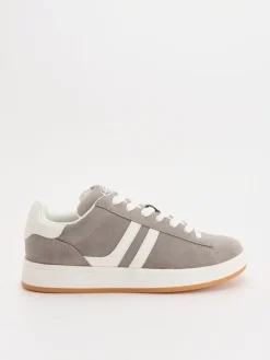 Jasnoszare sneakersy z imitacji skóry z białymi wstawkami