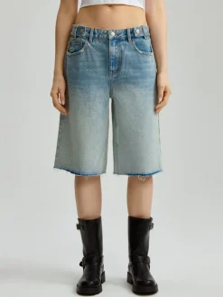 Jeansowe bermudy baggy fit z efektem sprania