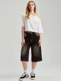 Jeansowe bermudy baggy fit czarne