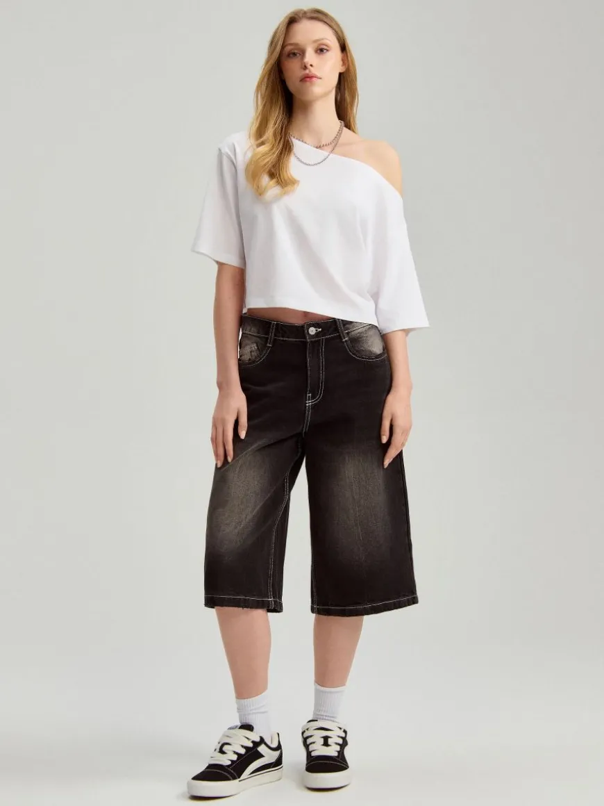 Jeansowe bermudy baggy fit czarne