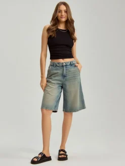 Jeansowe bermudy baggy fit z efektem dirty wash
