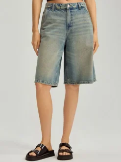Jeansowe bermudy baggy fit z efektem dirty wash