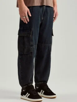 Jeansowe joggery wide leg z kieszeniami cargo