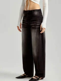 Jeansy baggy fit acid wash grafitowe