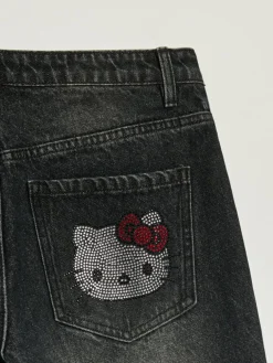 Jeansy baggy fit carpenter z motywem Hello Kitty z dżetów