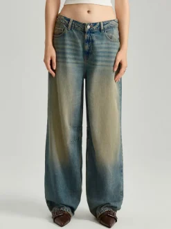Jeansy baggy fit mid waist granatowe
