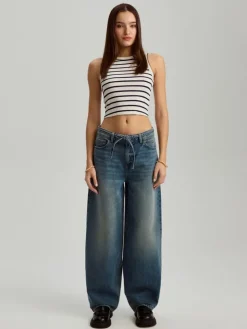 Jeansy baggy fit niebieskie z wiązanym paskiem