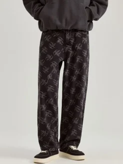 Jeansy baggy fit typu skater w print all over