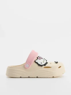 Kremowe klapki na platformie z motywem Hello Kitty