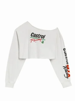 Krótka bluzka z nadrukami Castrol Racing biała