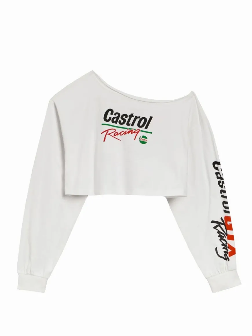 Krótka bluzka z nadrukami Castrol Racing biała