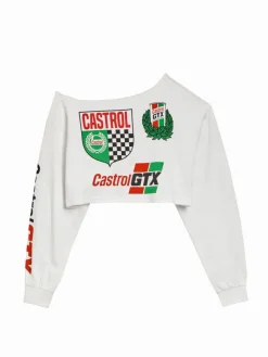 Krótka bluzka z nadrukami Castrol Racing biała