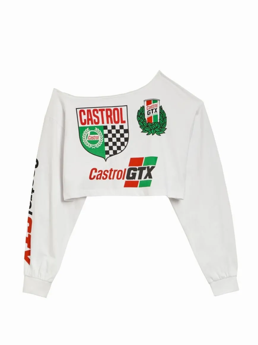 Krótka bluzka z nadrukami Castrol Racing biała