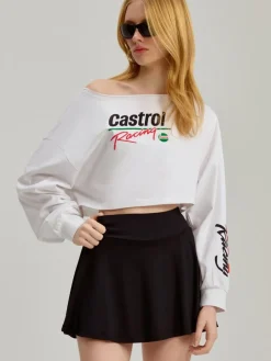 Krótka bluzka z nadrukami Castrol Racing biała