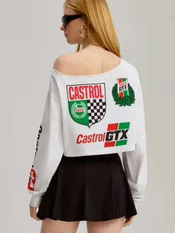 Krótka bluzka z nadrukami Castrol Racing biała