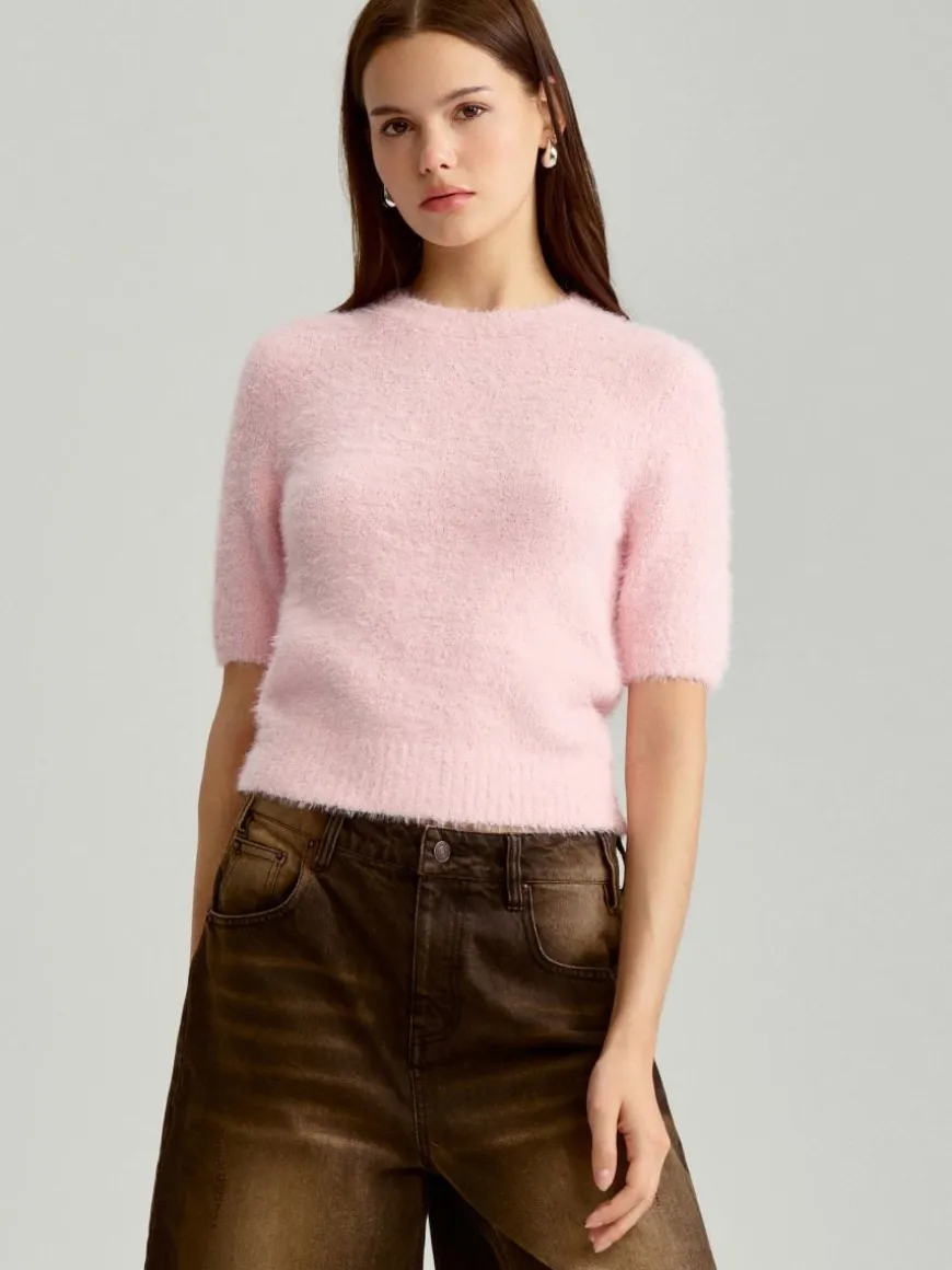 Krótki sweter w kolorze różowym