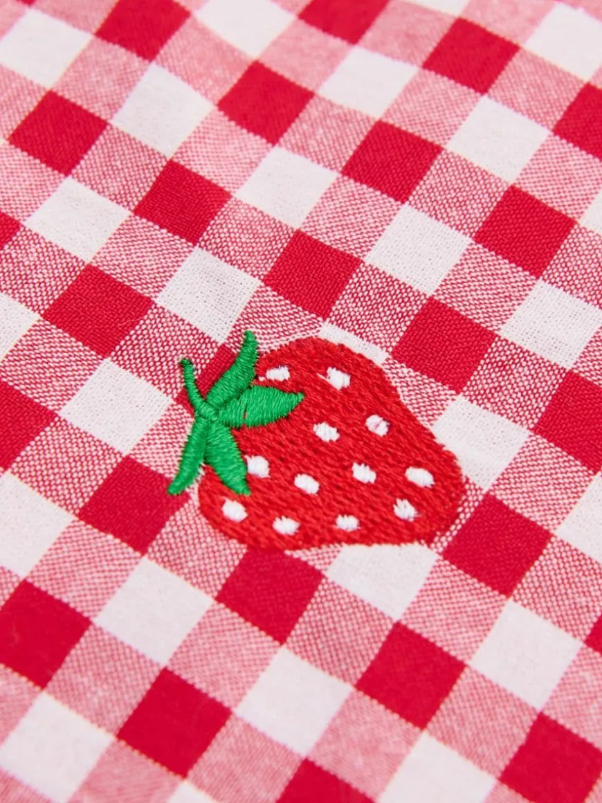 Materiałowa torba shopper z haftem i falbanką
