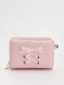 Mały portfel z kokardką i haftem Hello Kitty jasnoróżowy