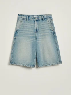 Niebieskie jeansowe bermudy baggy fit z efektem sprania