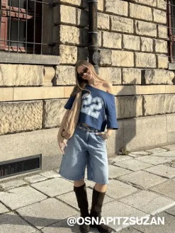 Niebieskie jeansowe bermudy baggy fit z efektem sprania