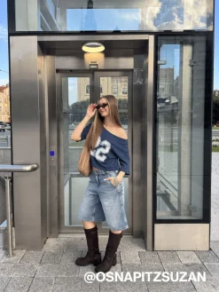 Niebieskie jeansowe bermudy baggy fit z efektem sprania