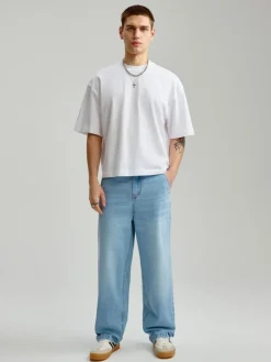 Niebieskie jeansy baggy fit z efektem sprania