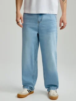 Niebieskie jeansy baggy fit z efektem sprania
