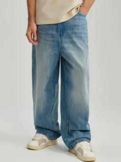 Niebieskie jeansy super baggy fit z efektem sprania