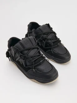Ocieplane sneakersy z wiązaniem czarne