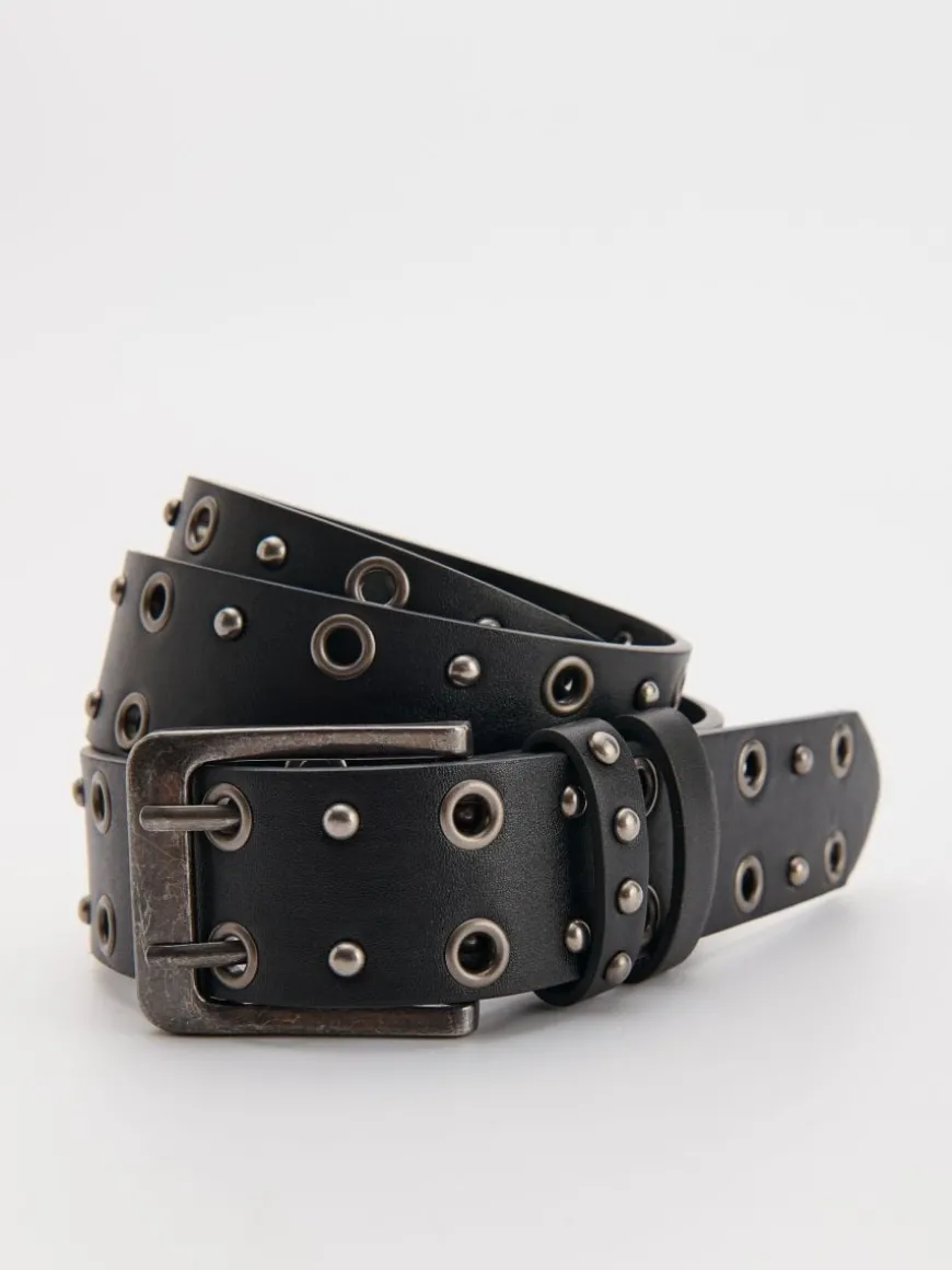 Pasek z metalowymi oczkami w stylu vintage