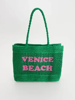 Pleciona torba shopper z napisem zielona
