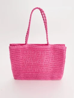Pleciona torba shopper z napisem różowa