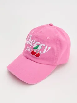 Różowa czapka z daszkiem i haftem Cherry pie