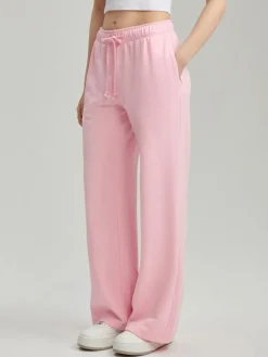 Różowe spodnie dresowe mid waist wide leg