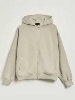 Rozpinana bluza oversize basic z kapturem beżowa