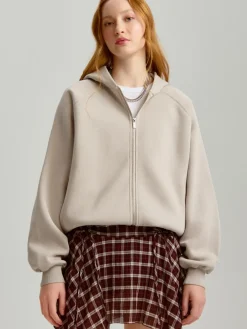 Rozpinana bluza oversize basic z kapturem beżowa