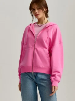 Rozpinana bluza z kapturem basic różowa