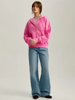 Rozpinana bluza z kapturem basic różowa