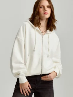 Rozpinana bluza z kapturem basic kremowa
