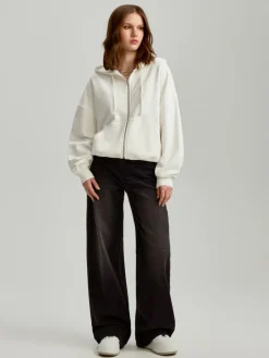 Rozpinana bluza z kapturem basic kremowa